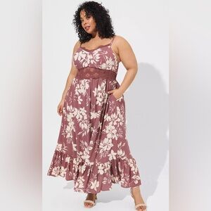 Emma Floral Maxi Washable Gauze Lace Inset Dress